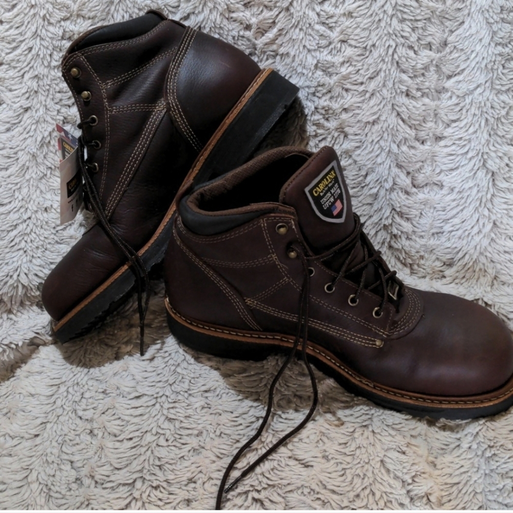 Men's Carilina Brown Leather Work Boots Waterproof Comp Toe 11 1/2D NIB
